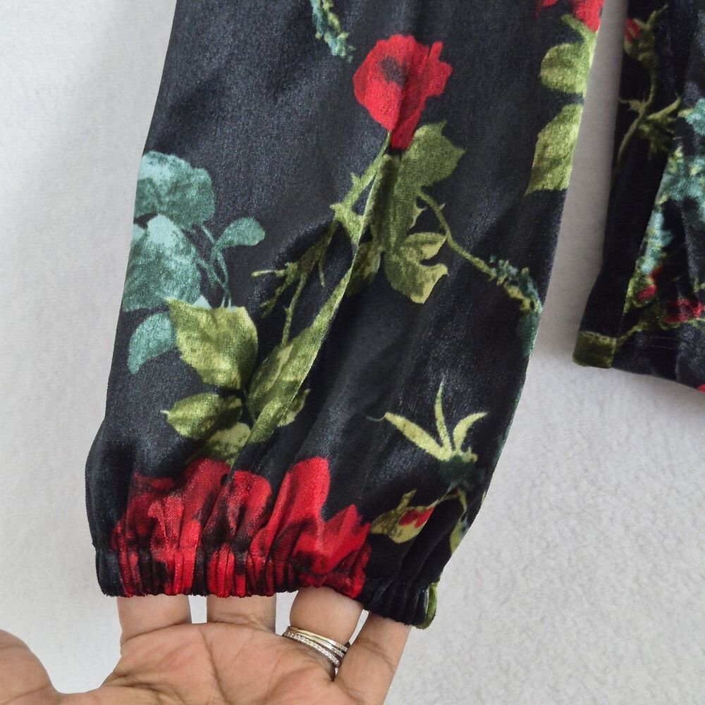 Velvet Floral Long Sleeve Sweetheart Neckline Blouse Large Whimsigoth 90s Y2k. - Picture 11 of 13